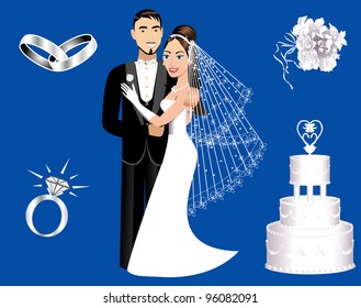 Vector Illustration of a wedding couple and icons.