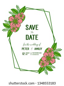 Vector illustration wedding elegant card with various style pink flower frame hand drawn