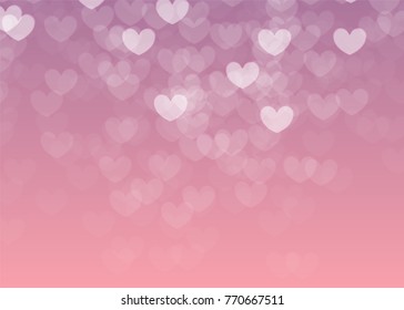 Vector illustration wedding frozen decoration. Blur bokeh Valentines day heart holiday background. Luxury gradient backdrop. Festive shiny defocused wallpaper. Glowing blurred winter greeting sparkle.