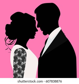 Vector illustration of wedding invitation with bride and groom