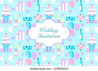 Vector illustration of wedding invitation card with diferent elements