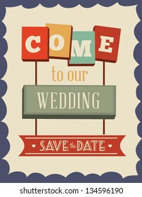 Vector illustration. Wedding invitation card. Retro love elements.