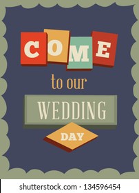 Vector illustration. Wedding invitation card. Retro love elements.