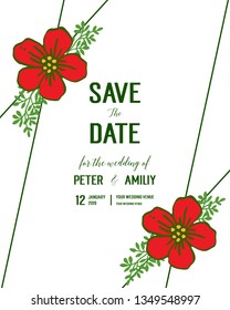 Vector illustration wedding invitation card with red flower frames blooms hand drawn