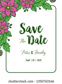 Vector illustration wedding invitation card save the date with leaf flower frames blooms hand drawn