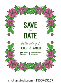 Vector illustration wedding invitation card save the date with leaf flower frames blooms hand drawn