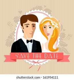 Vector Illustration of Wedding invitation card with wedding couple 