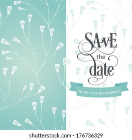 Vector illustration. Wedding invitation card. Card is editable with background flower, font, type, ribbons and heart vector