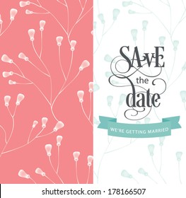 Vector illustration. Wedding invitation card. Card is editable with background flower, font, type, ribbons and heart vector