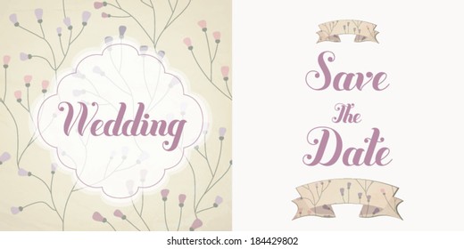 Vector illustration. Wedding invitation card. Card is editable with background flower, font, type and ribbons 