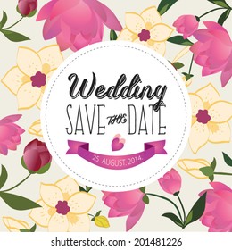 Vector illustration. Wedding invitation card. Seamless floral pattern. Seamless floral background