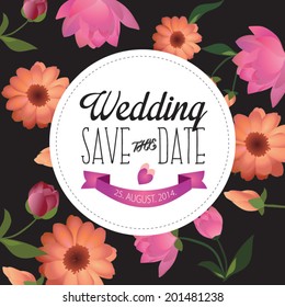 Vector illustration. Wedding invitation card. Seamless floral pattern. Seamless floral background
