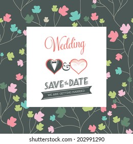 Vector illustration. Wedding invitation card. Seamless floral pattern can be used for wallpaper, web page background, pattern.