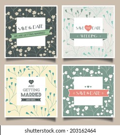 Vector illustration. Wedding invitation card, set. Seamless pattern can be used for wallpaper, web page background, pattern fills, surface textures... 