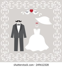 Vector illustration of wedding invitation card in retro style