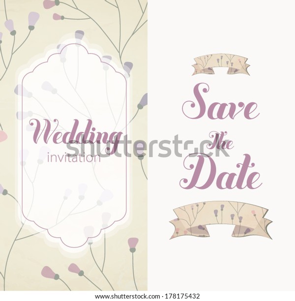 Vector illustration. Wedding invitation card. Card
is editable with background flower, font, type, ribbons and heart
vector