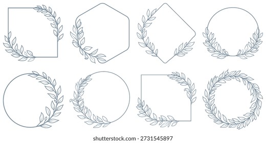 Vector illustration for wedding invitation, save the date card, logo Flower vector wreath set. Hand drawn floral round frame with a charming whimsical cottage core design. Floral frame in line style.