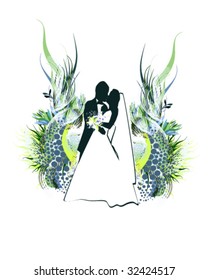 vector illustration of wedding postcard