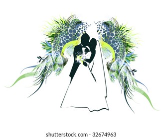 vector illustration of wedding postcard