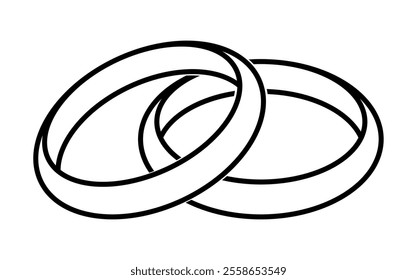 Vector illustration of wedding rings contour black on white background.