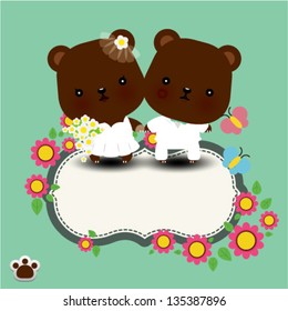 Vector illustration of wedding teddy bears with place for texrt