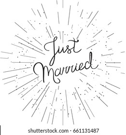 Vector illustration of a wedding vignette 'Just married'. Black and white lines