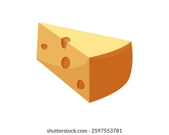 Vector illustration of a wedge of Italian cheese with small holes and a golden crust, isolated on a white background.