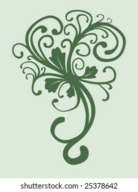 vector illustration of a wedge shaped decorative floral motif of leaves and vines