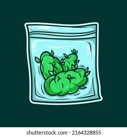 a vector illustration of weed bud inside plastic package