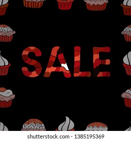 Vector illustration. Weekend Sale Banner Template. Seamless pattern. Lettering. Picture in black, red and white colors.
