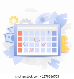 Vector illustration of a weekly planning soft interface over tablet screen. Trendy and shiny gradient style.