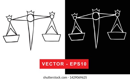 Vector Illustration of Weighing Scale or Libra. Isolated flat line and silhouette of sign, symbol, or objects for graphic design.