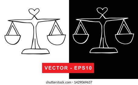 Vector Illustration of Weighing Scale or Libra. Isolated flat line and silhouette of sign, symbol, or objects for graphic design.