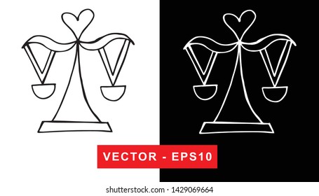 Vector Illustration of Weighing Scale or Libra. Isolated flat line and silhouette of sign, symbol, or objects for graphic design.
