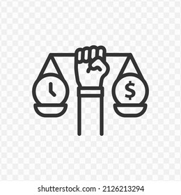 Vector illustration of weighing time with money icon in dark color and transparent background(png).