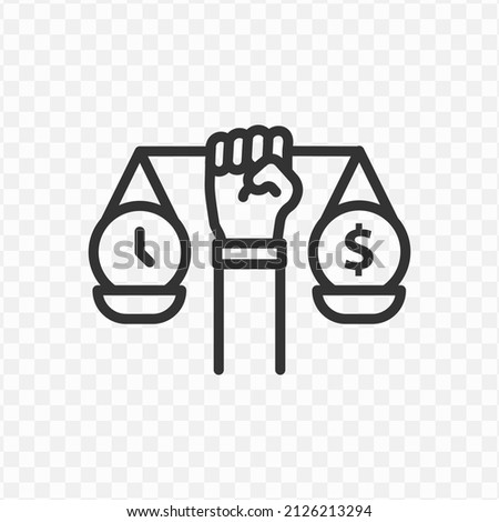 Vector illustration of weighing time with money icon in dark color and transparent background(png).