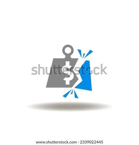 Vector illustration of weight broken with dollar currency. Icon of debt free. Symbol of money or tax weight break.