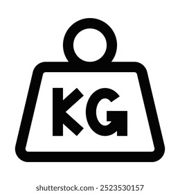 Ilustración vectorial de un ícono de peso con el símbolo "KG", que representa la masa, la aptitud física o los objetos pesados. Trazo editable.