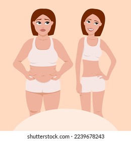 Ilustración vectorial de la pérdida de peso antes y después
