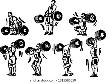 the vector illustration of the weightlifter with the barbell