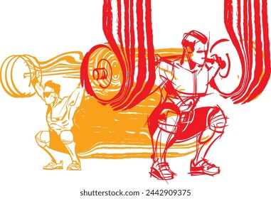 vector illustration of the weightlifter lifting weights