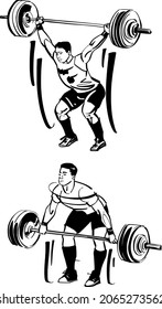 the vector illustration of the weightlifting athlete with barbell