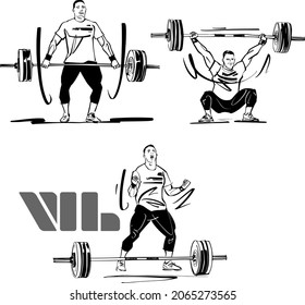 the vector illustration of the weightlifting athlete with barbell