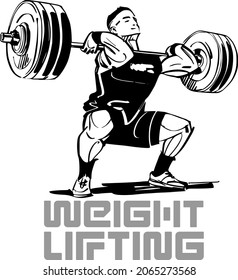 the vector illustration of the weightlifting athlete with barbell