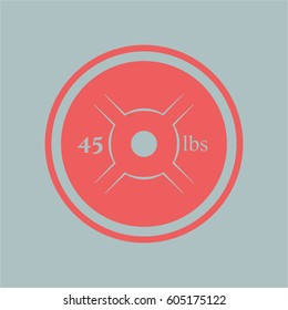 Vector Illustration of Weightlifting or powerlifting plate (45 lbs) in red color
