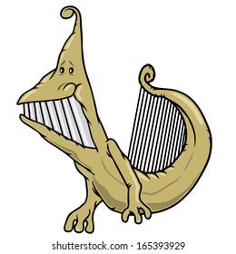 Vector illustration of a weird harp-like worm character