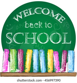 Vector illustration. Welcome back to school background with colorful books