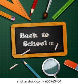 Vector illustration of Welcome back to school background with school equipment