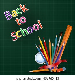 Vector illustration of Welcome back to school background with school equipment