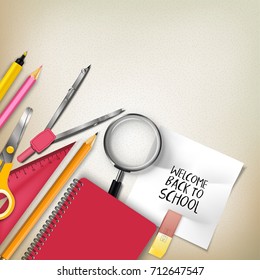 Vector illustration of Welcome back to school with school supplies